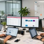Team collaborating on the WPS Official Website in a modern office setting
