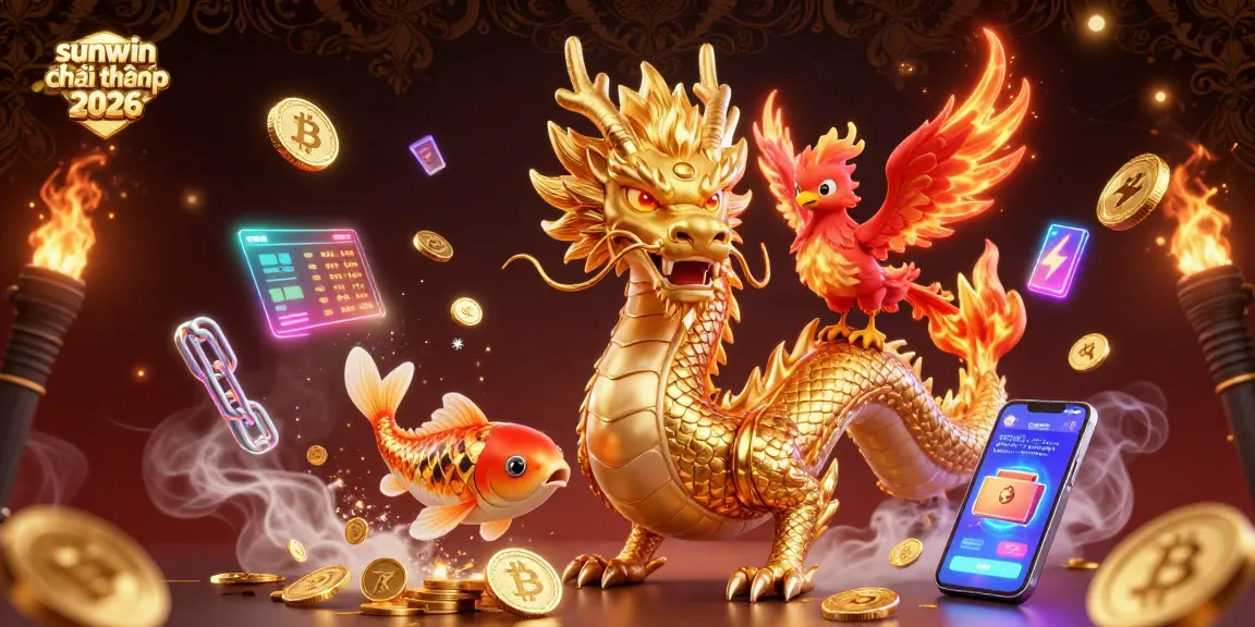 Experience the thrill of sunwin đổi thưởng 2026 with a dynamic fusion of dragon, phoenix, and koi fish in an electrifying casino scene.